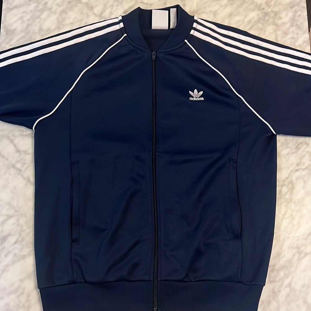 Adidas Blue Track Jacket white white stripes Men’s Large
